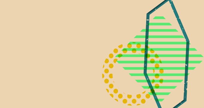 Colorful geometric shapes animation. Object in trendy riso graph design. Geometry elements abstract risograph texture style video.