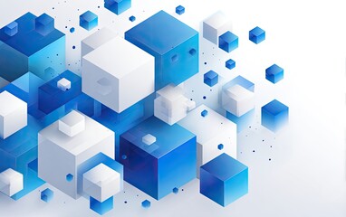 Obraz premium Abstract floating cubes of varying sizes in shades of blue and white on gradients