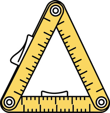 A yellow triangular ruler with black markings