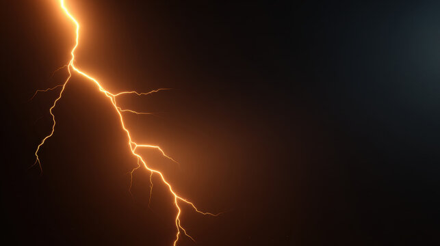 Orange lightning bolt cutting across dark cinematic background with dramatic glow and contrast, high contrast storm energy with electric branch details and moody atmosphere