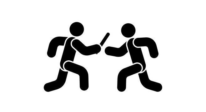 Two stick figures fighting with swords.