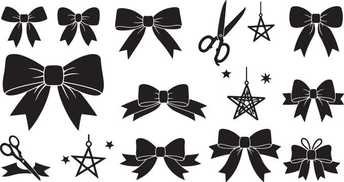 Black and white bow and ribbon graphic design elements