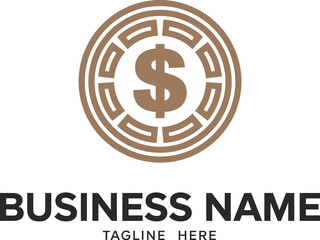 Obraz premium Creative dollar sign currency logo inside a geometric maze or coin pattern