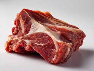 Fototapeta premium Raw lamb shoulder roast with visible marbling and fat on white background showing texture and fresh red meat ideal for cooking and butchery
