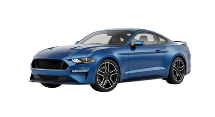 Fototapeta premium Sleek Blue Ford Mustang GT Coupe Isolated on White Background.
