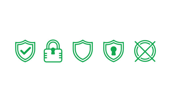 Safety shields and padlocks line icons set vector illustration design elements protection concept