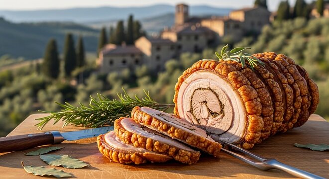 Roasted pork belly slices