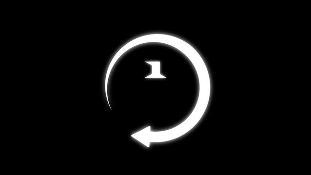 White color circle arrow refresh icon and 1 min timer icon animation. refreshing arrow .1 minutes stopwatch icon animation.