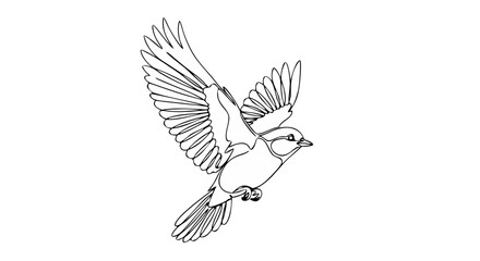  black line art continuous one line -Continuous line drawing of bird flying with extended wings