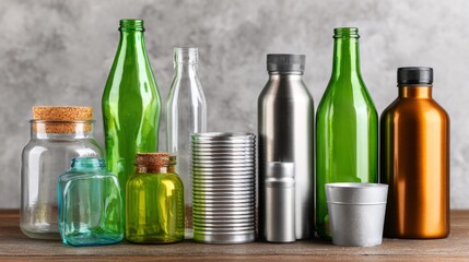 Pile of assorted recyclable glass and metal containers