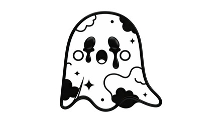 Sad Crying Ghost with Stars and Clouds