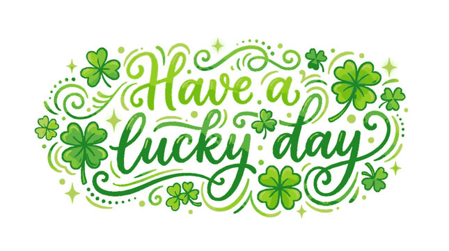 Optimistic st patrick's day greeting with green shamrocks and swirling design elements on white background