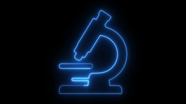 Glowing microscope icon representing laboratory research, biology experiments and medical science technology.