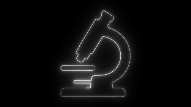 Glowing microscope icon representing laboratory research, biology experiments and medical science technology.