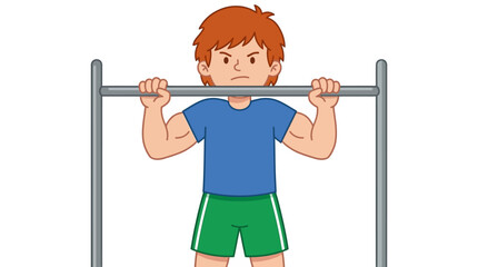 Fototapeta premium Strong young boy with red hair performing pull ups bars