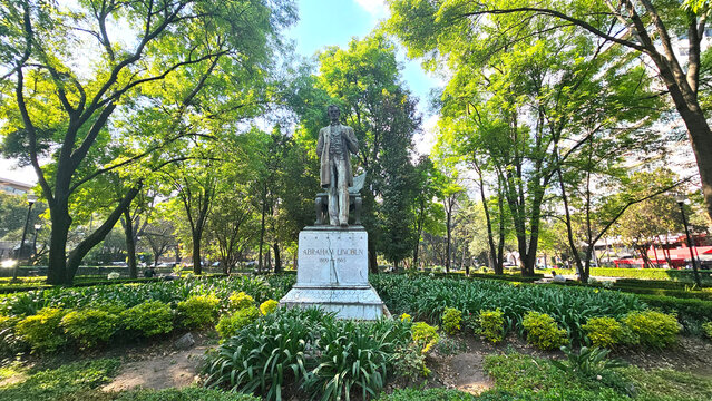 Mexico City, Mexico - Jan 14, 2026: Lincoln Park or Park of Mirrors in Polanco surrounded by houses and buildings with reflecting fountains for regattas and flotillas with miniature model boats