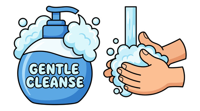 Cartoon style soap dispenser with bubbly suds