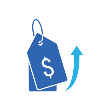 icon a price surge with dollar tag and upward arrow, isolated against a clean background.