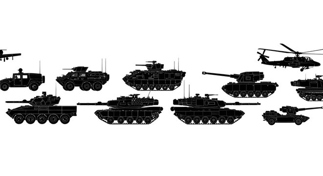 Military Ground Forces and Aviation Illustration Set