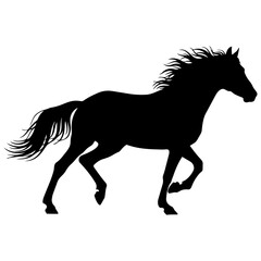 Obraz premium A black silhouette of a horse running isolated on transparent background, Vector