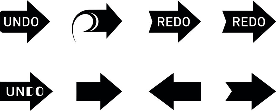Collection of undo and redo arrows icons in black and white