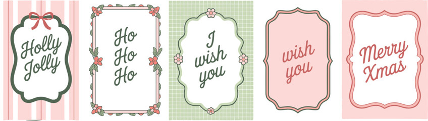 Five Christmas greeting cards with hand-drawn elements and pastel colors holiday festive © MST Hasina