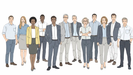 Obraz premium Diverse Business Team Standing Together – Modern Multicultural Professionals Group Illustration, Corporate Workplace Unity and Teamwork Concept