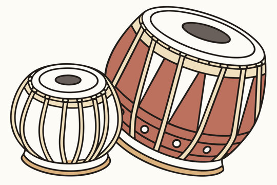A vector graphic illustration of two traditional Indian tabla drums on a plain background