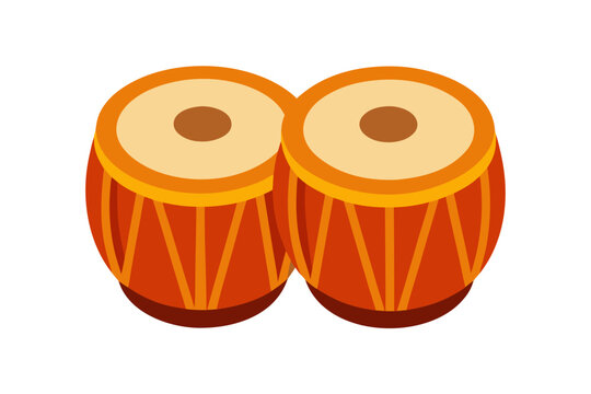 A vibrant illustration of two traditional Indian tabla drums on a white background
