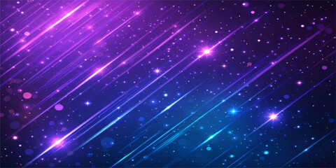 Fototapeta premium Abstract Purple and Blue Neon Light Streaks with Glowing Particles on Dark Background