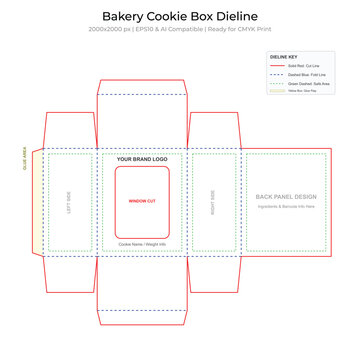 Bakery Cookie Box Dieline Vector Packaging Template
