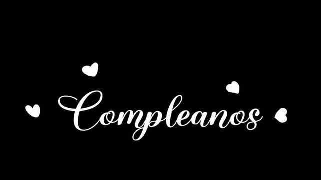 Feliz Cumpleanos Happy Birthday in Spanish Calligraphy Text on Black Background 4K Transparent Background.