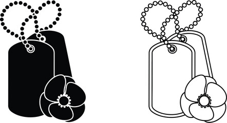 Dog tags with flowers black and white Vector