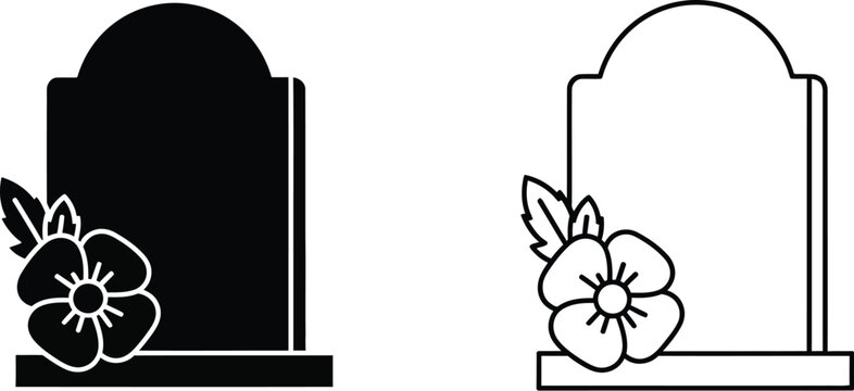 Tombstone with flower, headstone, grave marker, memorial Vector