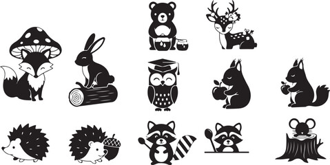 Black and white of various forest animals and 1 © Shihab SR