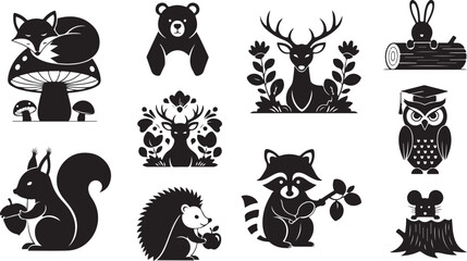 Obraz premium Black and white of various forest animals and