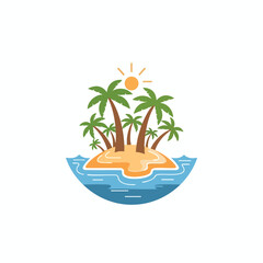 Obraz premium Sunny island paradise with palm trees and wavy ocean