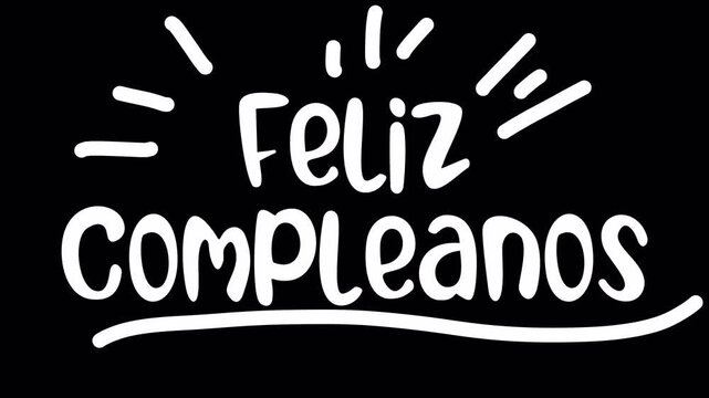 Happy Birthday in Spanish, Feliz Cumpleanos text on black background, celebration greeting 4K Transparent Background.