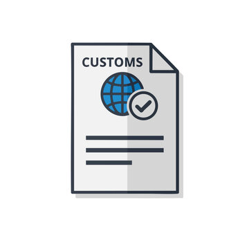 Document with "CUSTOMS" text, globe icon, and checkmark