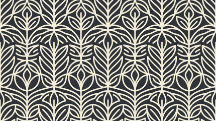 Elegant Art Deco Leaf Seamless Pattern Background - Minimalist Geometric Botanical Design in Charcoal and Cream for Wallpaper and Textile © dita
