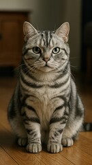 Fototapeta premium Majestic striped cat sitting indoors.