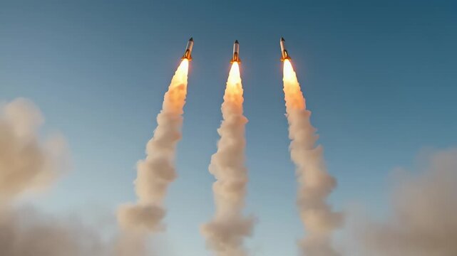 Simultaneous Launch of Three Rockets into the Clear Sky