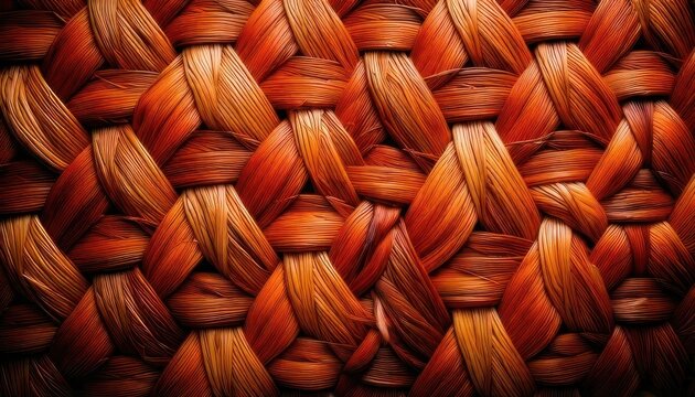 Detailed close-up of a woven texture with warm, earthy tones and intricate patterns.