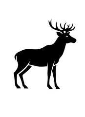 Obraz premium Standing Deer Silhouette Black Wild Animal Vector Isolated on White Background