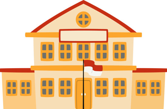 Bangunan Gedung Sekolah dengan Bendera Indonesia, Back To School Illustration