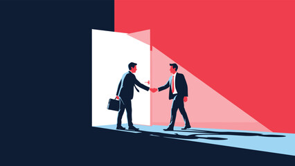 Two businesswomen in suits run quickly in a relay race while passing a baton and a torch against a clean white background for team speed.