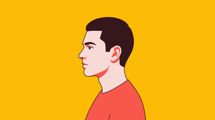Minimalist Flat Vector Illustration of a Young Man's Side Profile Portrait on a Vibrant Yellow Background © bilal