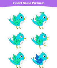 Fototapeta premium Funny cartoon animals. Find two same pictures. Educational game for children. Cartoon vector illustration