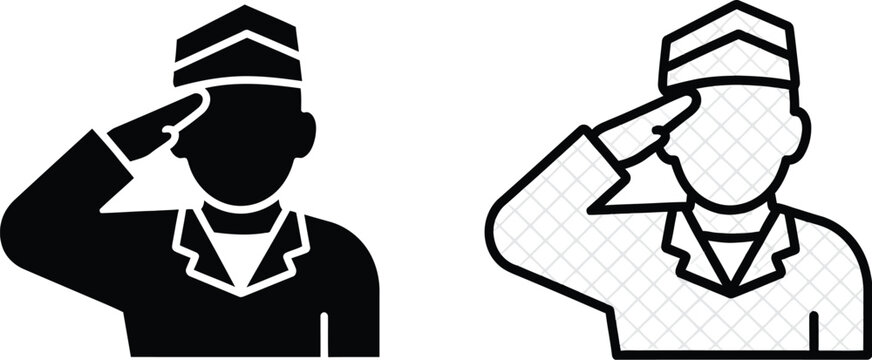 Sailor salutes silhouette and line art Vector