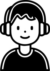 Obraz premium Hand Drawn Boy Wearing Headphones Black and White Avatar Illustration in Minimal Line Art Style Design